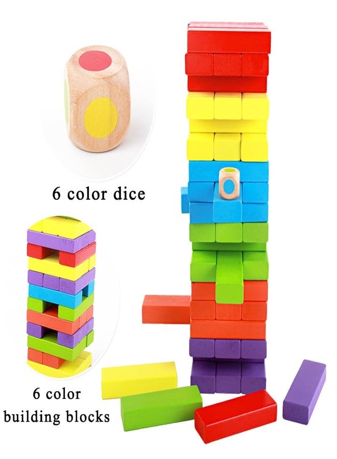 VGRASSP Stacking and Balancing Wooden Blocks Toy for Kids - Classic Falling Tower Game for Family, Kids & Adults with Dice - Educational Puzzle Game (48 Pcs, Multicolor) - Image 5